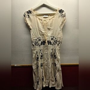 Elegant Cream and Black Embroidered Dress